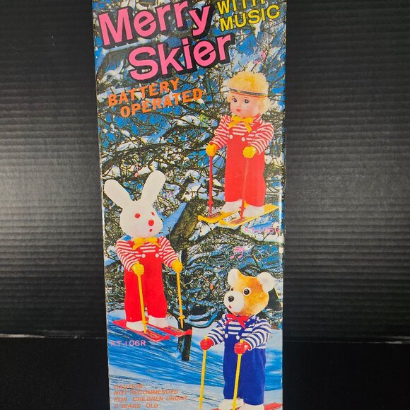 Vintage Musical Merry Skier Santa Claus On Skis Rolls Around & Plays Jingle Bell - Picture 9 of 10